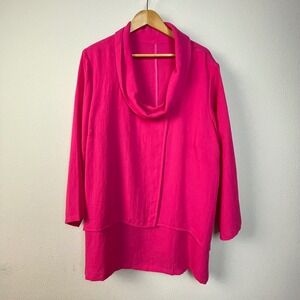 Fridaze Linen Redefined 0X Pink Cowl Neck Layered Tunic Top Women